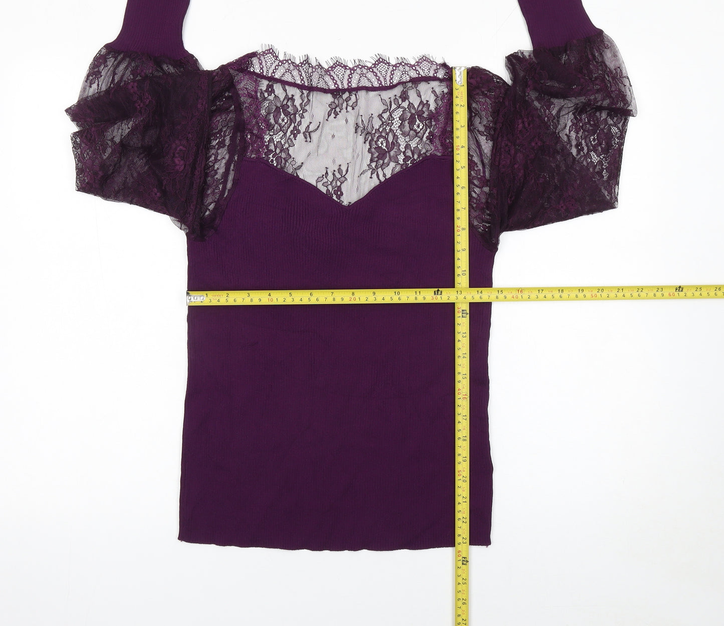 Next Womens Purple Lace Sleeve Pullover Jumper Size 14