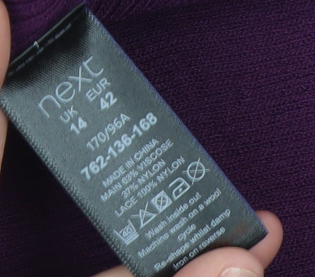 Next Womens Purple Lace Sleeve Pullover Jumper Size 14