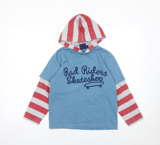 Mini Boden Boys Blue Hooded Long Sleeve Skate Shop T-Shirt 7-8 Years