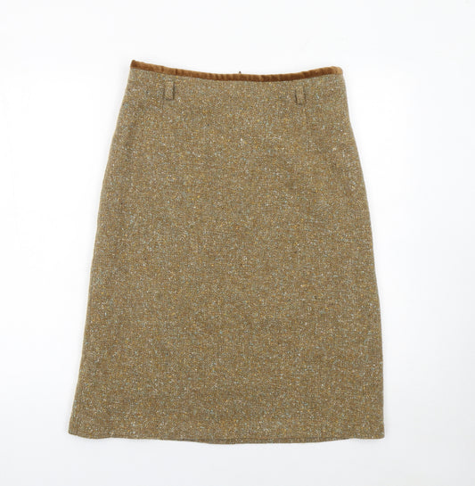 Penny Plain Womens Beige Wool Tweed Knee Length Pencil Skirt Size 14