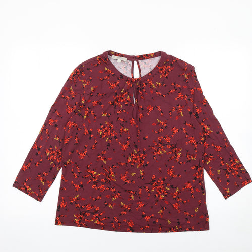 Hobbs Women Red Floral 3/4 Sleeve Tunic Blouse Size M