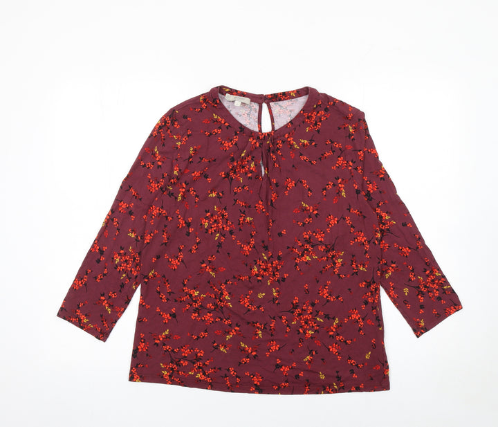 Hobbs Women Red Floral 3/4 Sleeve Tunic Blouse Size M