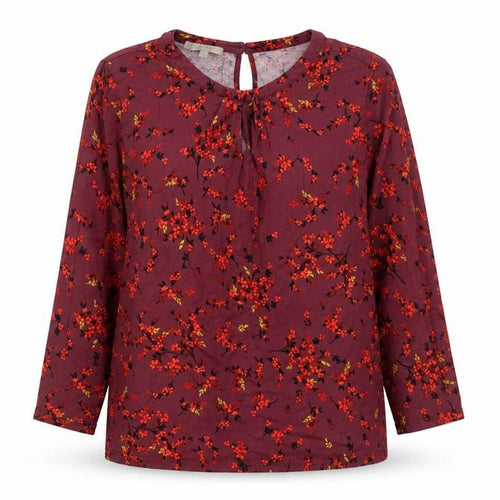 Hobbs Women Red Floral 3/4 Sleeve Tunic Blouse Size M