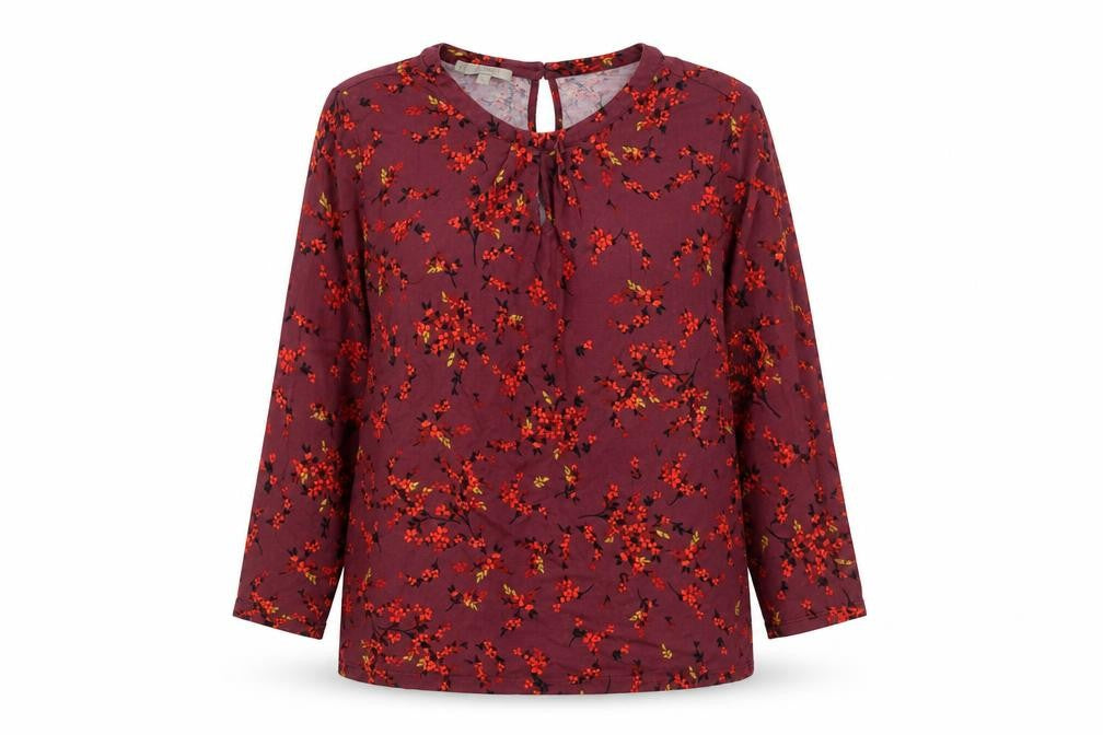 Hobbs Women Red Floral 3/4 Sleeve Tunic Blouse Size M