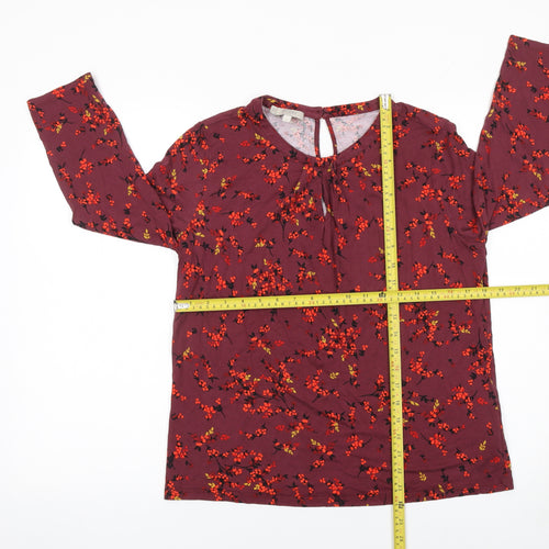 Hobbs Women Red Floral 3/4 Sleeve Tunic Blouse Size M