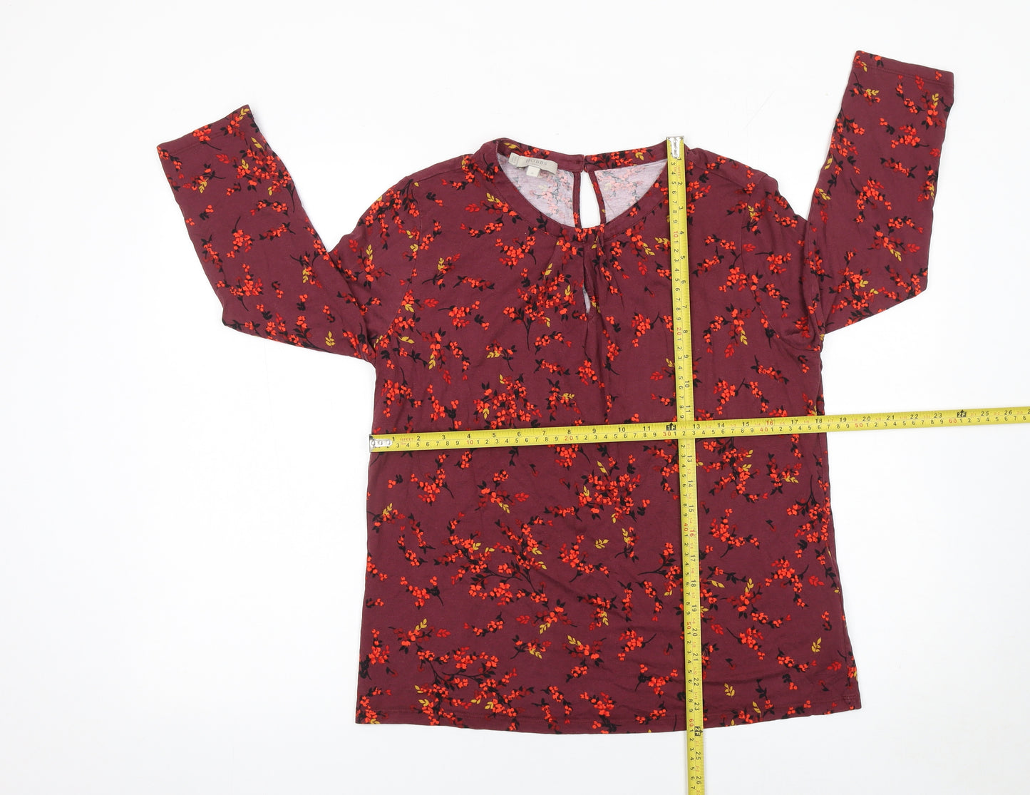 Hobbs Women Red Floral 3/4 Sleeve Tunic Blouse Size M