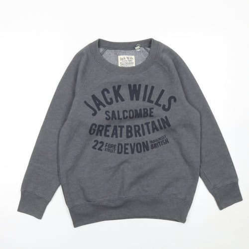 Jack Wills Women's Grey Crew Neck Printed Sweatshirt UK 8
