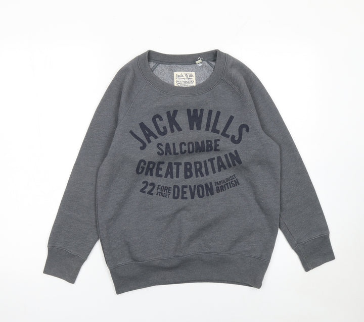 Jack Wills Women's Grey Crew Neck Printed Sweatshirt UK 8