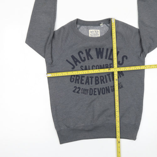 Jack Wills Women's Grey Crew Neck Printed Sweatshirt UK 8
