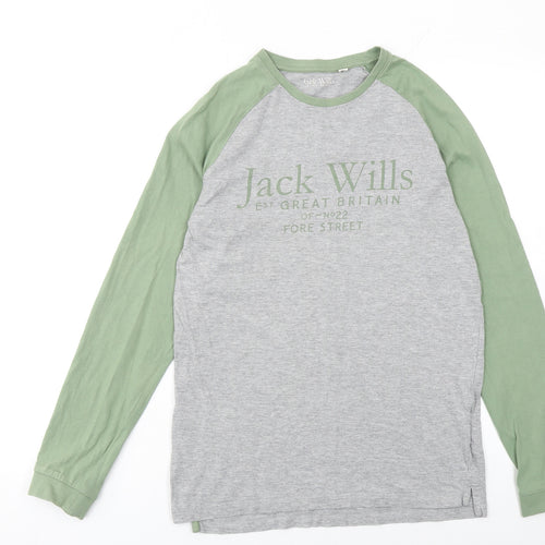 Jack Wills Boys Grey Green Long Sleeve Logo T-Shirt 14-15 Years