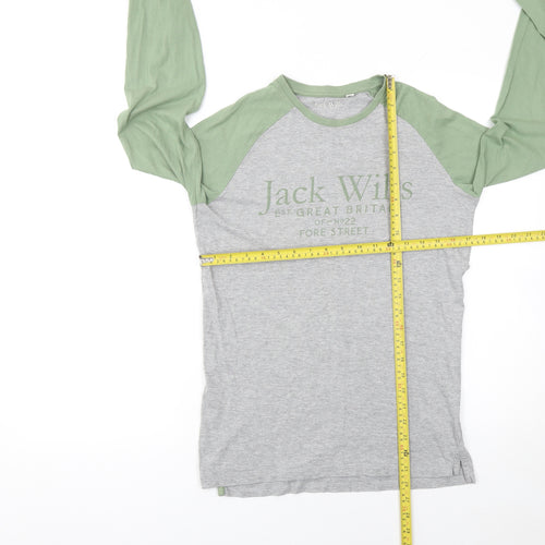 Jack Wills Boys Grey Green Long Sleeve Logo T-Shirt 14-15 Years
