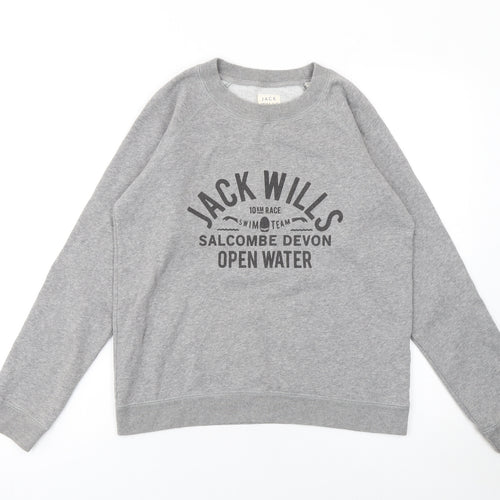 Jack Wills Womens Grey Cotton Blend Sweatshirt UK 12 Crew Neck Pullover