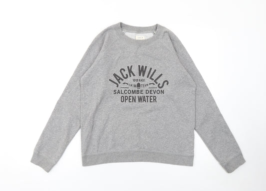 Jack Wills Womens Grey Cotton Blend Sweatshirt UK 12 Crew Neck Pullover