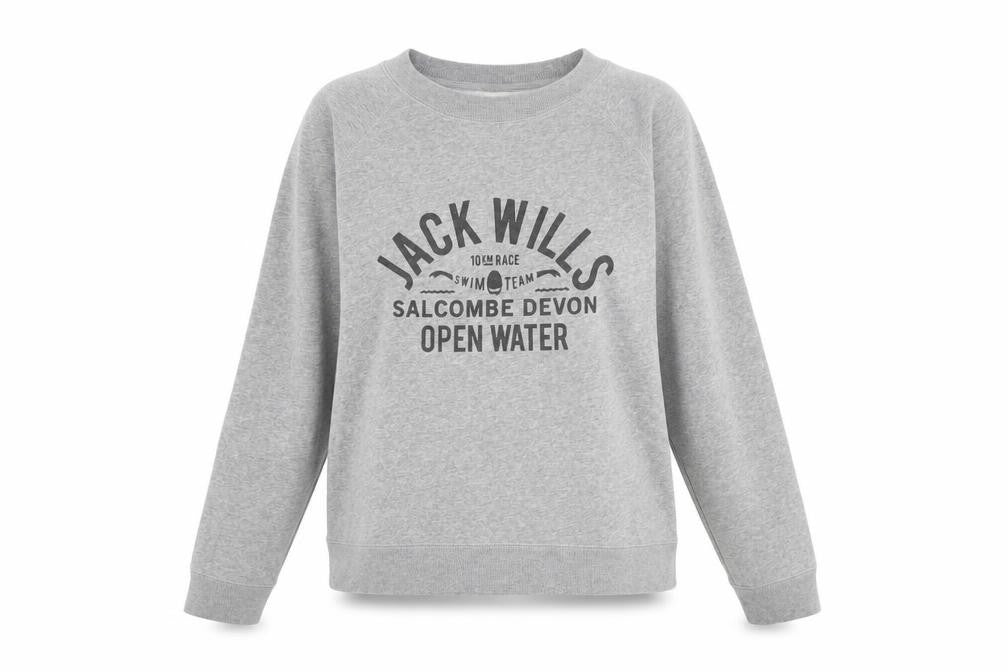 Front view of Jack Wills women’s grey cotton blend sweatshirt uk 12 crew neck pullover