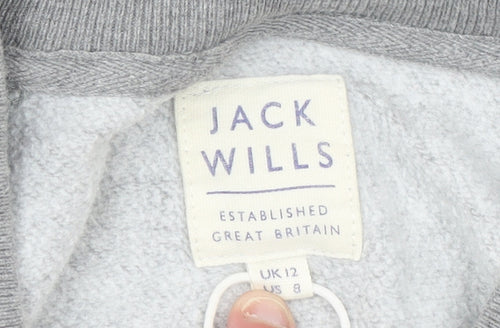 Jack Wills Womens Grey Cotton Blend Sweatshirt UK 12 Crew Neck Pullover
