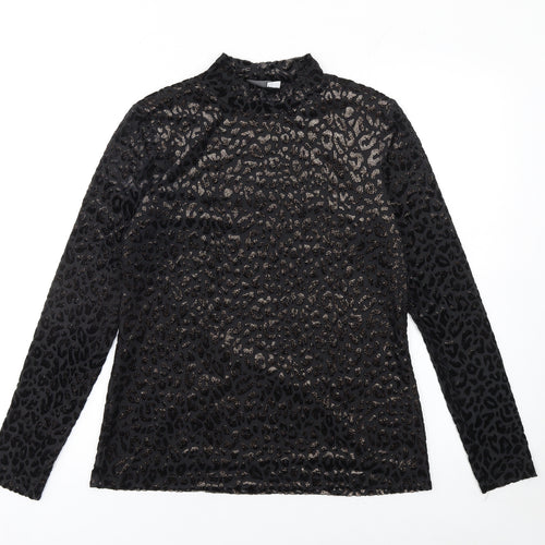 Mint Velvet Women's Black Animal Print Velvet Sheer Long Sleeve Blouse M