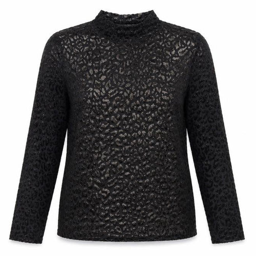 Mint Velvet Women's Black Animal Print Velvet Sheer Long Sleeve Blouse M