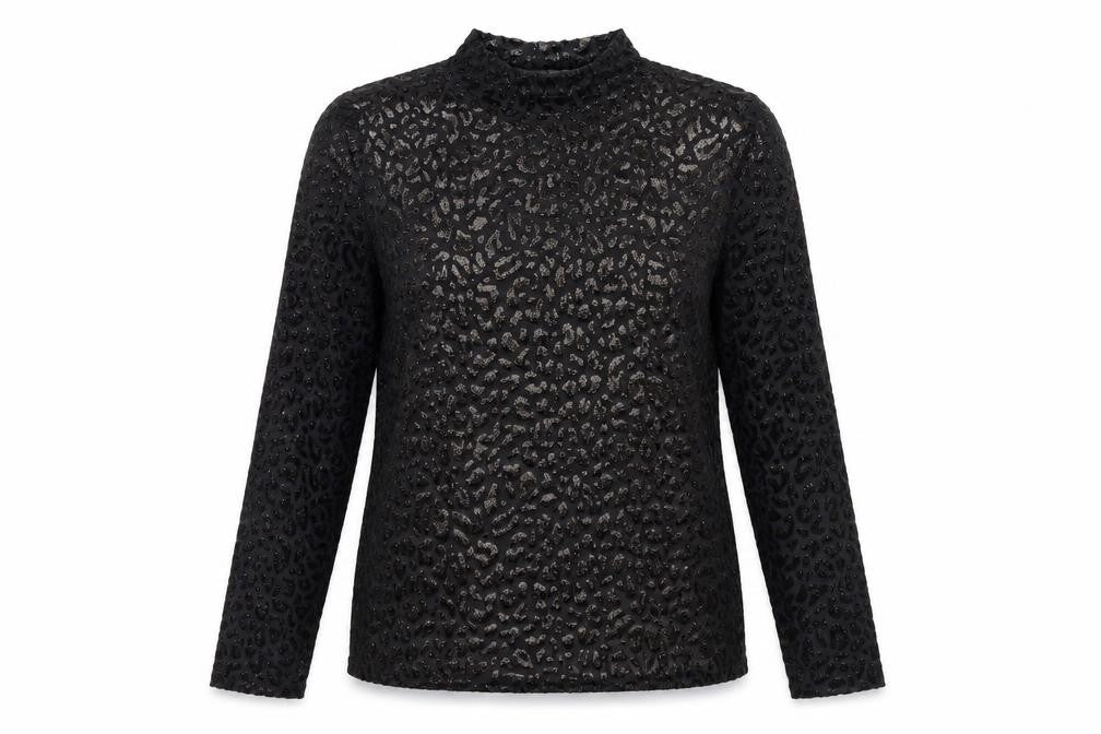 Mint Velvet Women's Black Animal Print Velvet Sheer Long Sleeve Blouse M