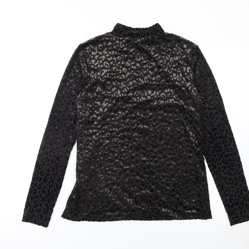 Mint Velvet Women's Black Animal Print Velvet Sheer Long Sleeve Blouse M
