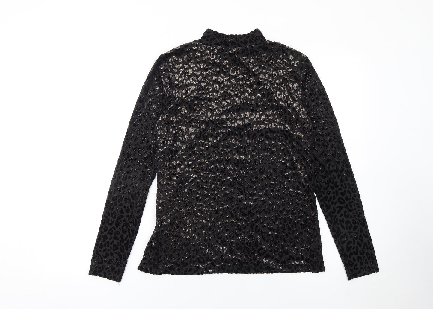 Mint Velvet Women's Black Animal Print Velvet Sheer Long Sleeve Blouse M