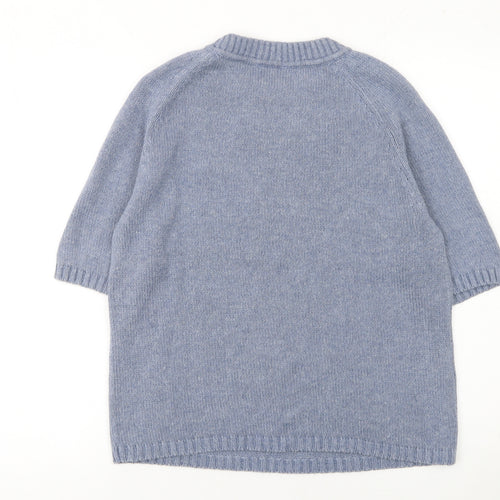 Laura Ashley Women’s Blue Knit Pullover Jumper Size L Short Sleeve