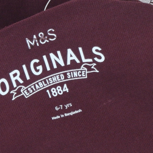 Marks and Spencer Boys Red Stripe Sleeve Mock Neck Sweatshirt 6-7 Years