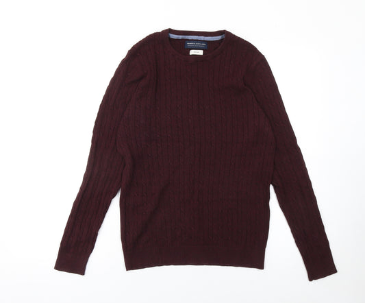 Jack & Jones Men's Brown Cable-Knit Cotton Jumper Medium