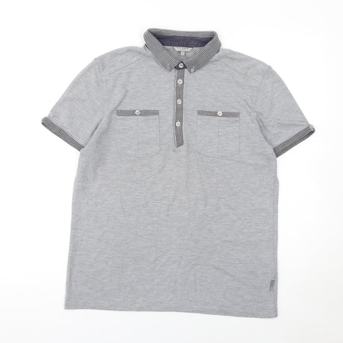 Ted Baker Men’s Grey Button-Down Collar Polo Shirt Size M
