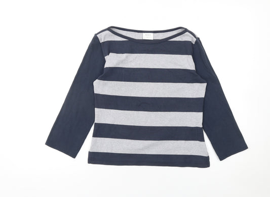 Next Women Blue Striped Boat Neck Cotton 3/4 Sleeve Top UK 10