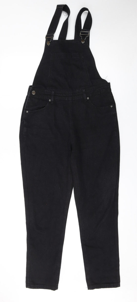 Boohoo Blue Women's Black Denim Dungaree Jumpsuit UK 10 Cotton Blend