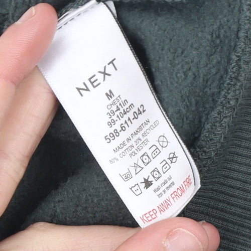 Next Men's Green Pullover Sweatshirt Medium Crew Neck Cotton Blend