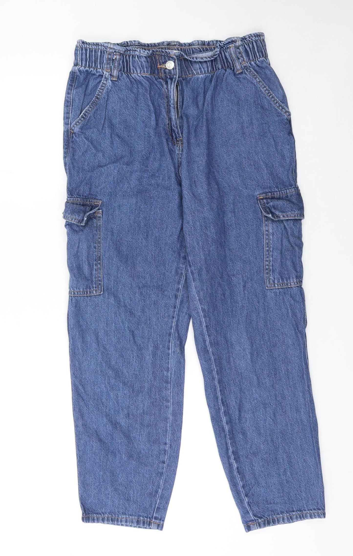 Matalan Womens Blue Cargo Jeans Size 12 Relaxed Fit Denim