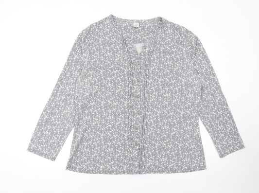 Cotton Traders Women Blue Floral Long Sleeve Tunic Blouse Size 20