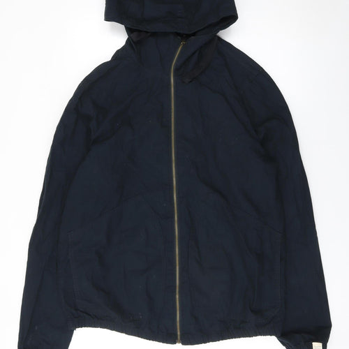 Pull & Bear Men's Blue Hooded Cotton Windbreaker Jacket L