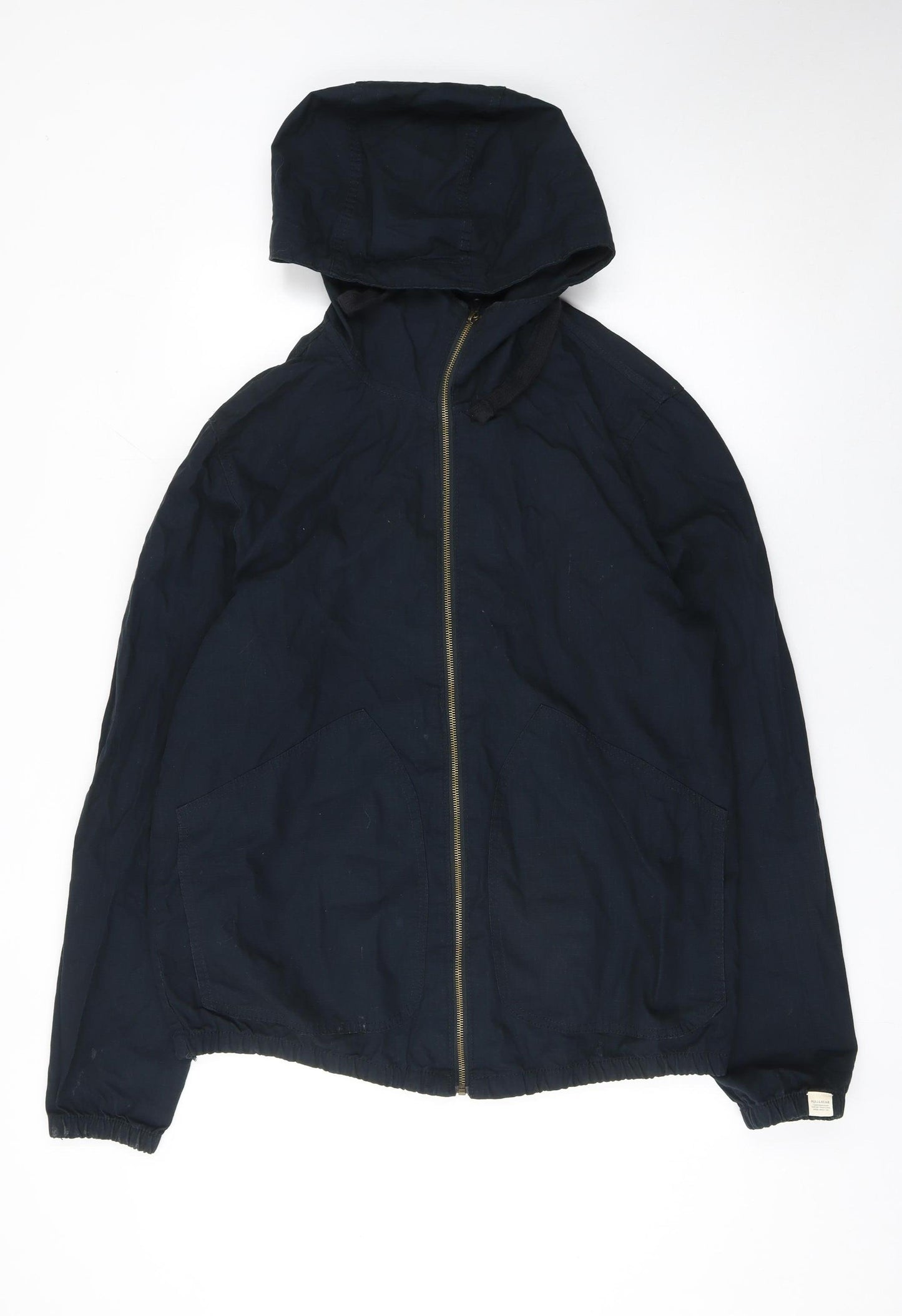 Pull & Bear Men's Blue Hooded Cotton Windbreaker Jacket L