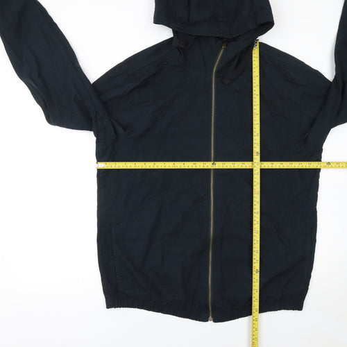 Pull & Bear Men's Blue Hooded Cotton Windbreaker Jacket L