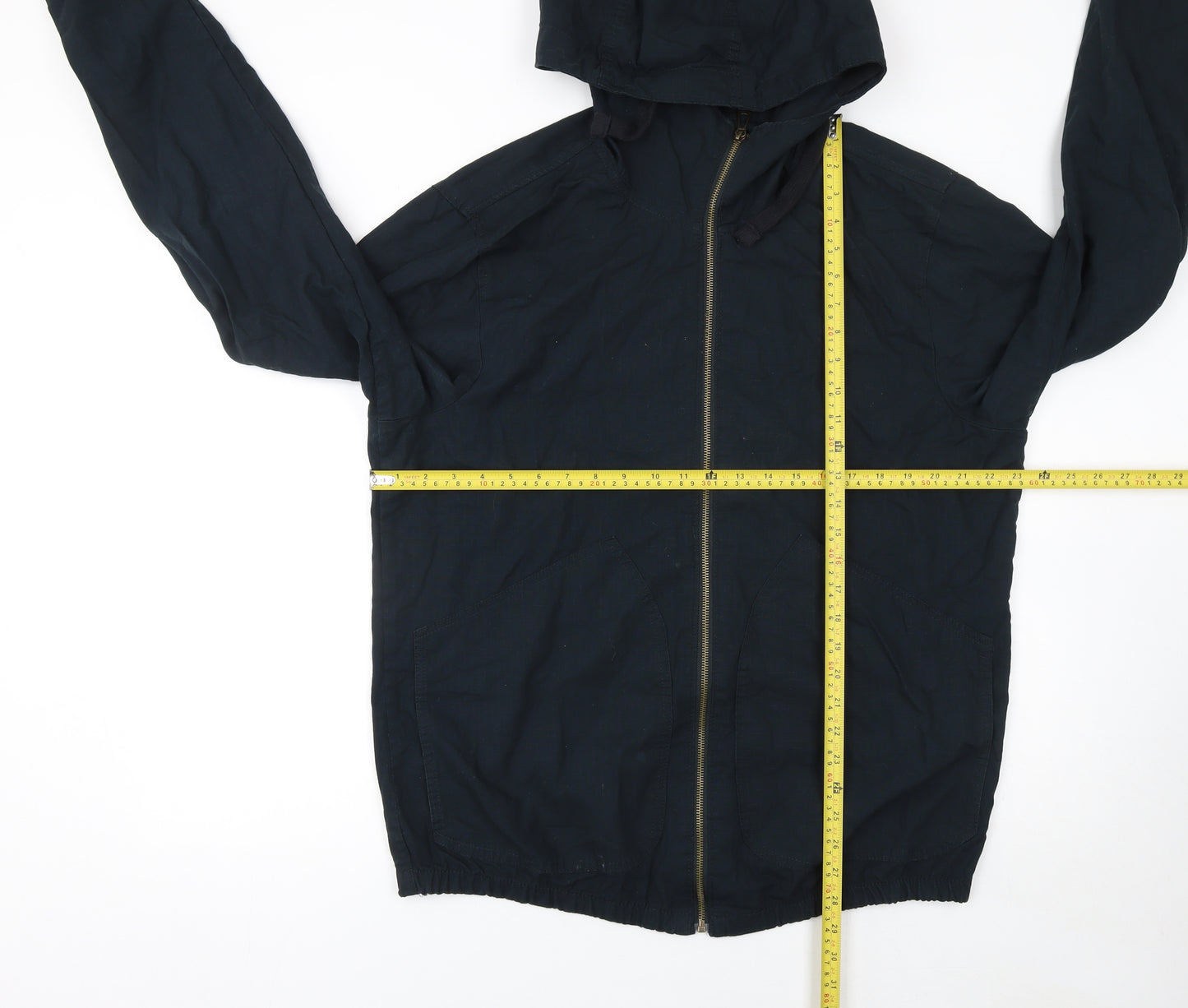 Pull & Bear Men's Blue Hooded Cotton Windbreaker Jacket L