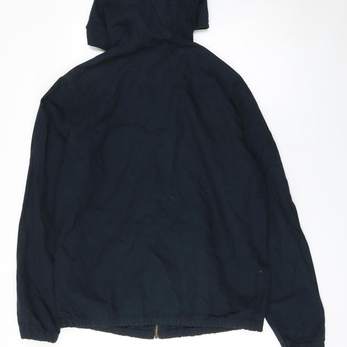 Pull & Bear Men's Blue Hooded Cotton Windbreaker Jacket L