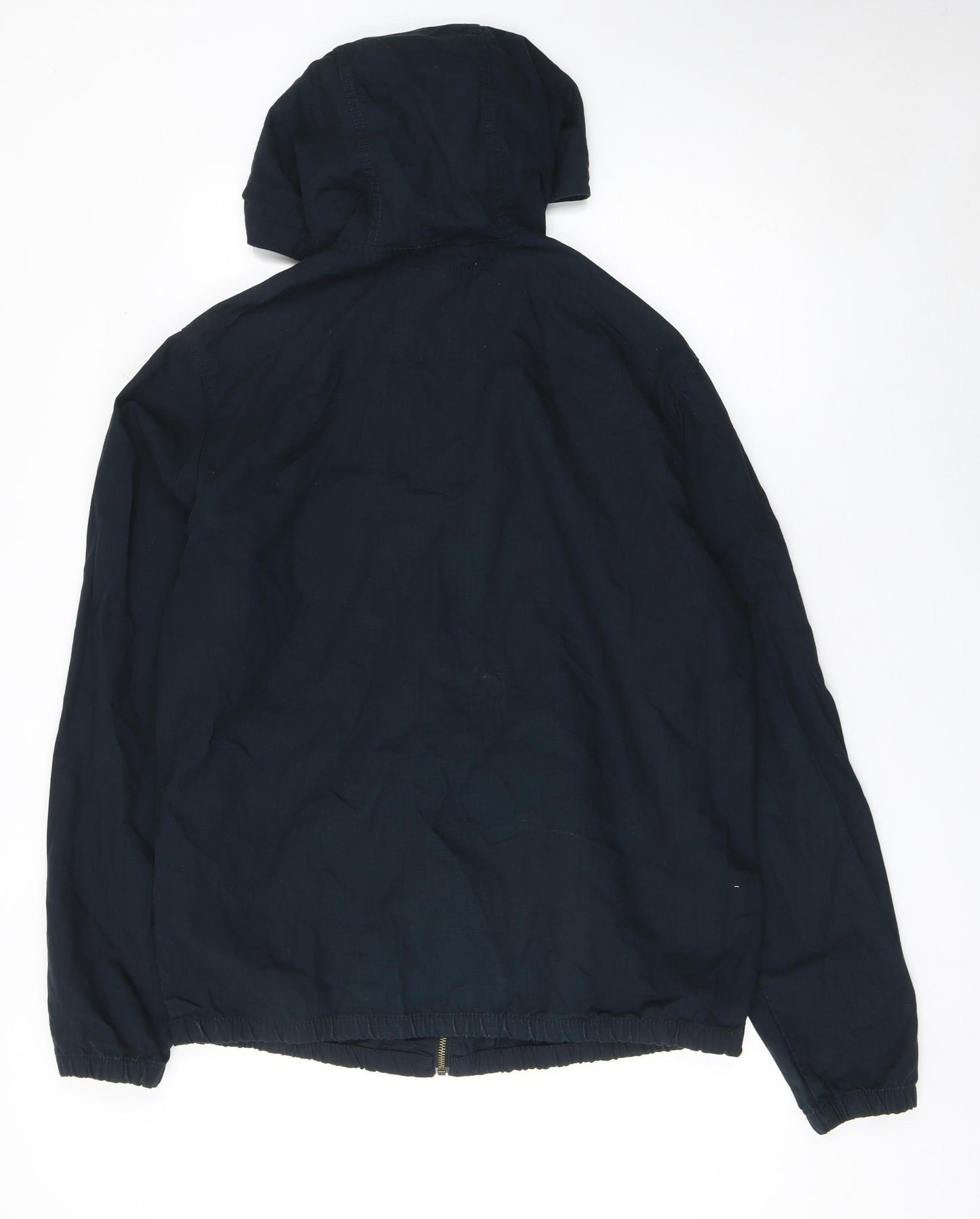 Pull & Bear Men's Blue Hooded Cotton Windbreaker Jacket L