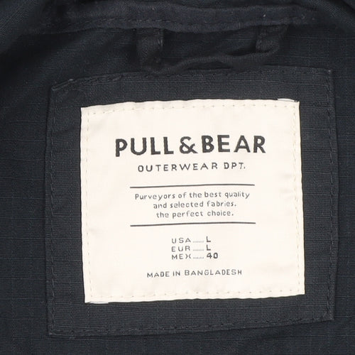 Pull & Bear Men's Blue Hooded Cotton Windbreaker Jacket L