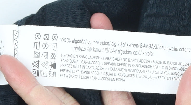 Pull & Bear Men's Blue Hooded Cotton Windbreaker Jacket L