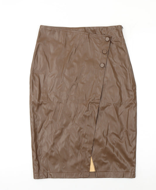Unika Paris Women Brown Faux Leather Pencil Skirt Size 12