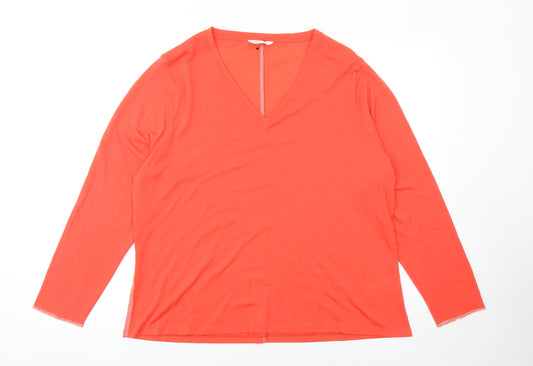 Marks and Spencer Womens Orange V-Neck Wool Blend Long Sleeve Top Size 20