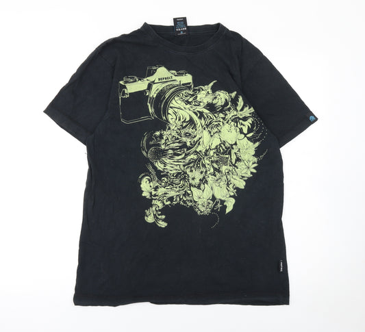 Dephect Men’s Black Graphic Art Camera Print T-Shirt Size M
