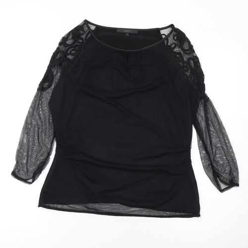 Coast Women's Black Mesh Embroidered Tunic Blouse Size M