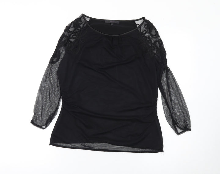Coast Women's Black Mesh Embroidered Tunic Blouse Size M