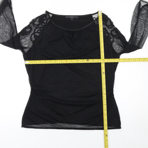 Coast Women's Black Mesh Embroidered Tunic Blouse Size M