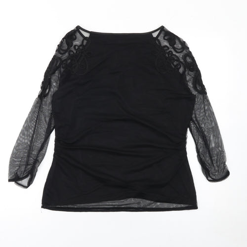 Coast Women's Black Mesh Embroidered Tunic Blouse Size M