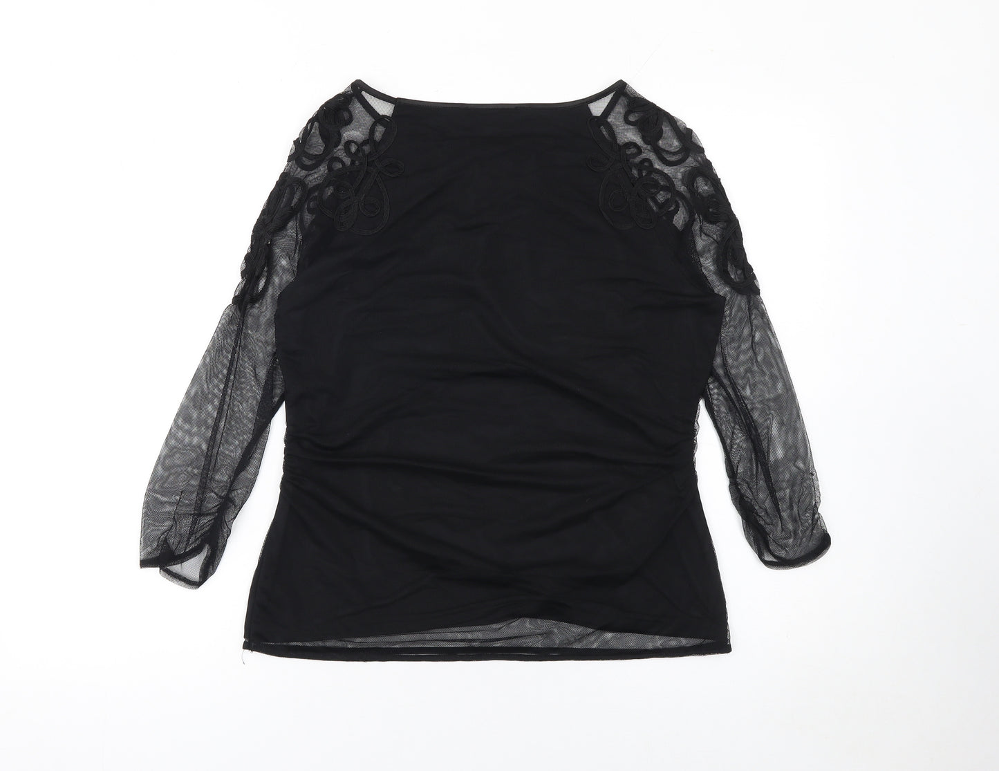 Coast Women's Black Mesh Embroidered Tunic Blouse Size M