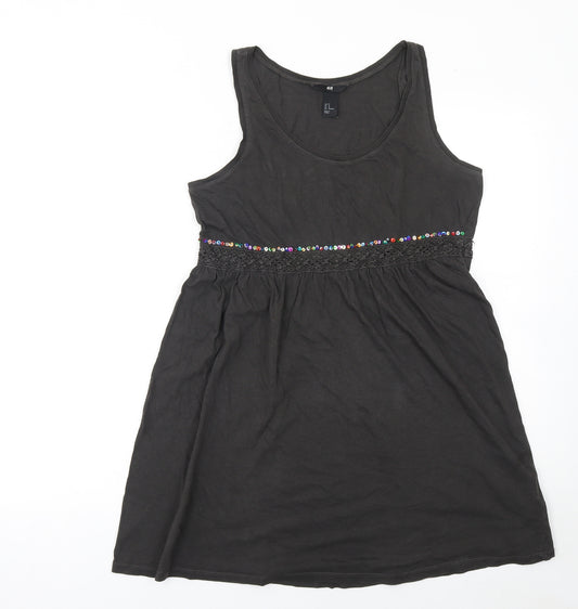 H&M Women's Black Cotton Sequin Camisole Tank Top Size 12